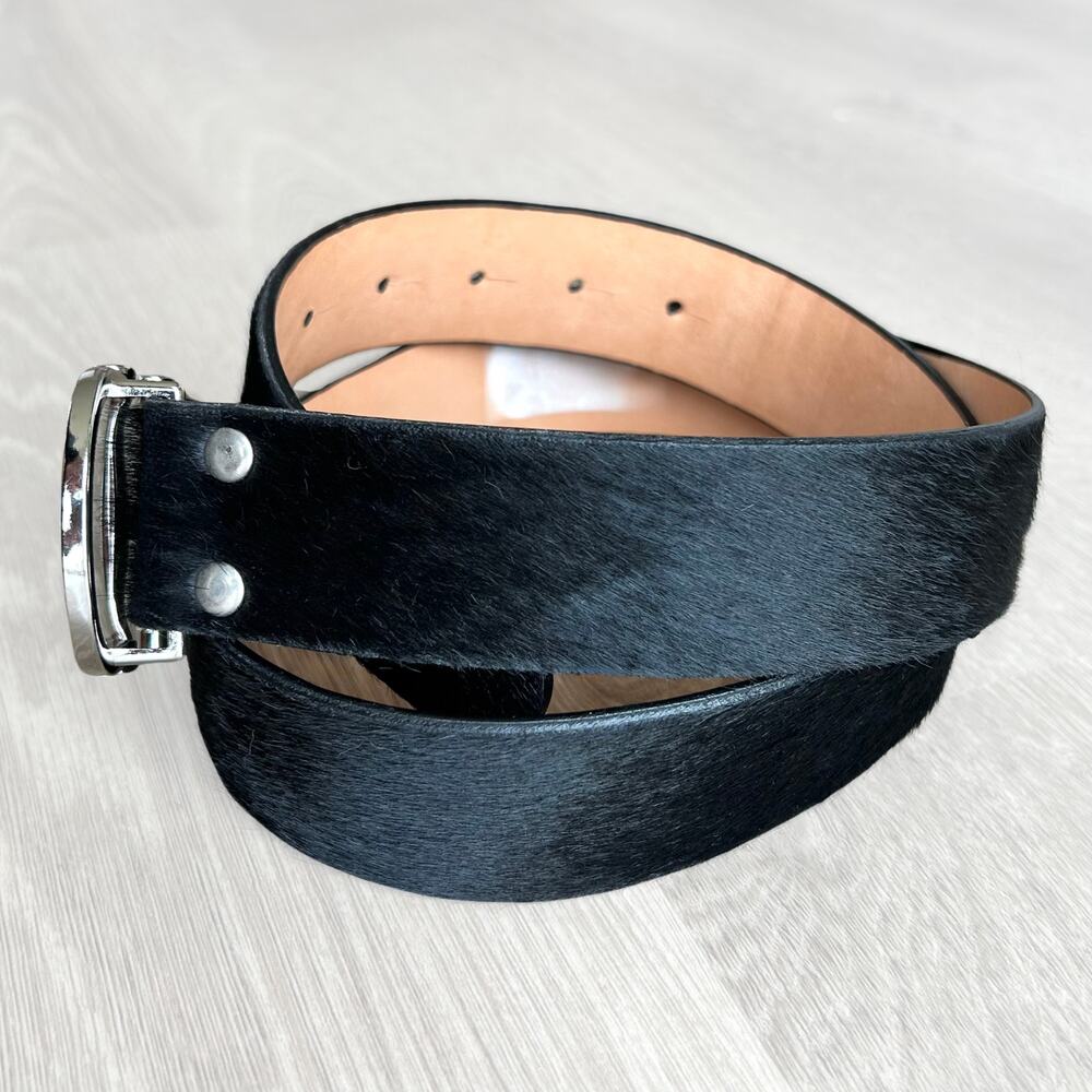Brave Leather Kasi Hair-On Belt 32 Black Calf Hair Silver Equestrian Buckle EUC - Picture 4 of 13